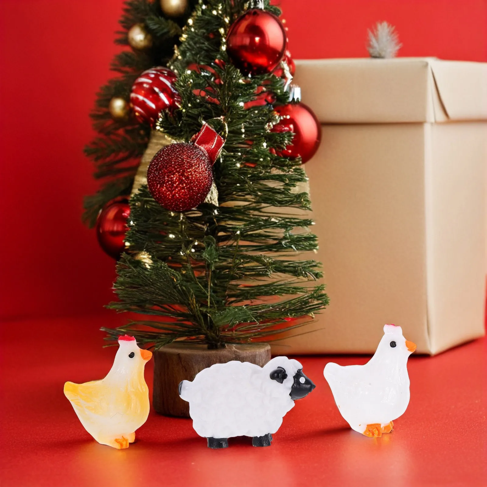

1Set Miniature Garden Resin Sheep and Chicken Ornaments Fairy Decorations Outdoor Micro Landscape Animal Statues