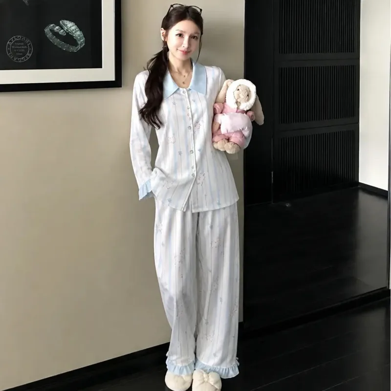 Women Girl Party 26 Spring Autumn New Collection Causal Stylish Sweet Cute Long-sleeve Pants Loungewear Nightgown Sleepwear