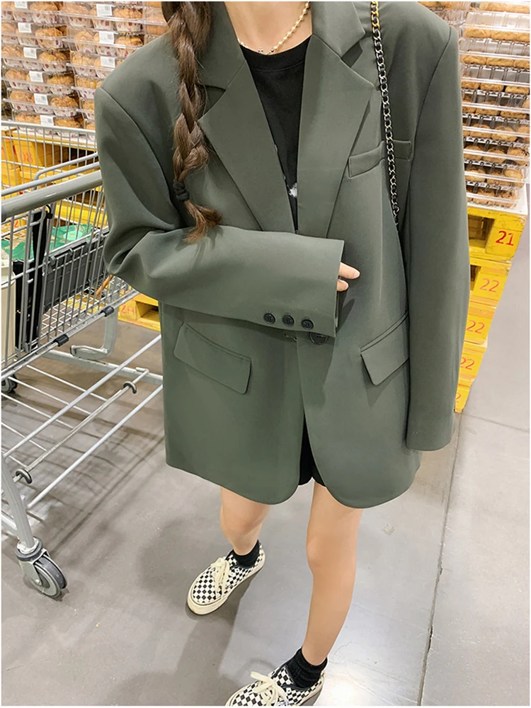 LANMREM Office Lady Blazer For Women Notched Single Breasted Solid Color Loose Coat 2024 Kobieca jesienna nowa odzież 2Z2513