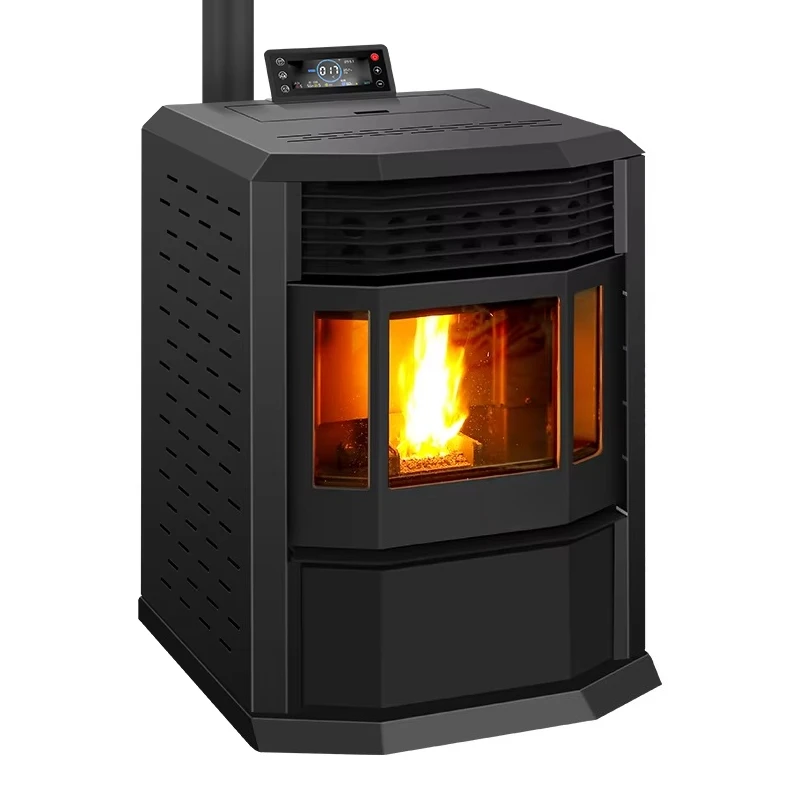 Freestanding Indoor Fireplace Heater Pellet Fireplaces Steel Construction Modern Design Remote Control Household
