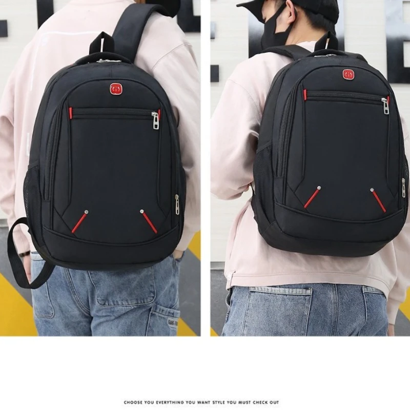 Large-capacity Student School Bag Casual Solid Color Backpack Material Oxford Men New Backpack Multi-functional Simple Bag