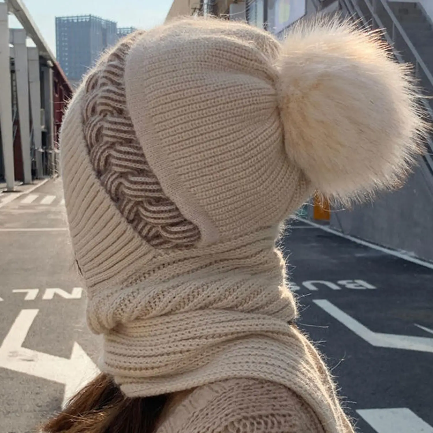 

Winter New Warm Hat Scarf Set Women Lady Plush Pompom Ball Warm Knitted Cap Outdoor Thick Windproof Warmer Hat Scarves