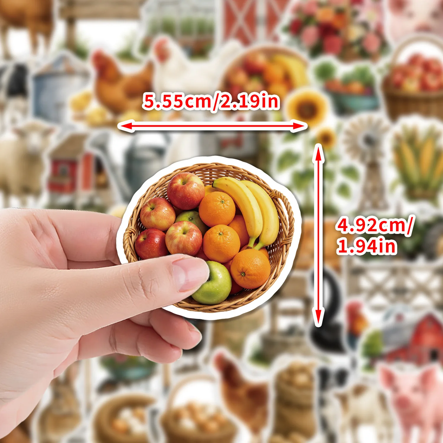 50 PCS Cartoon Retro Style Farm Animal & Item Theme Stickers Decorate Storage Box Window Fridge Hand Account Waterproof Decals
