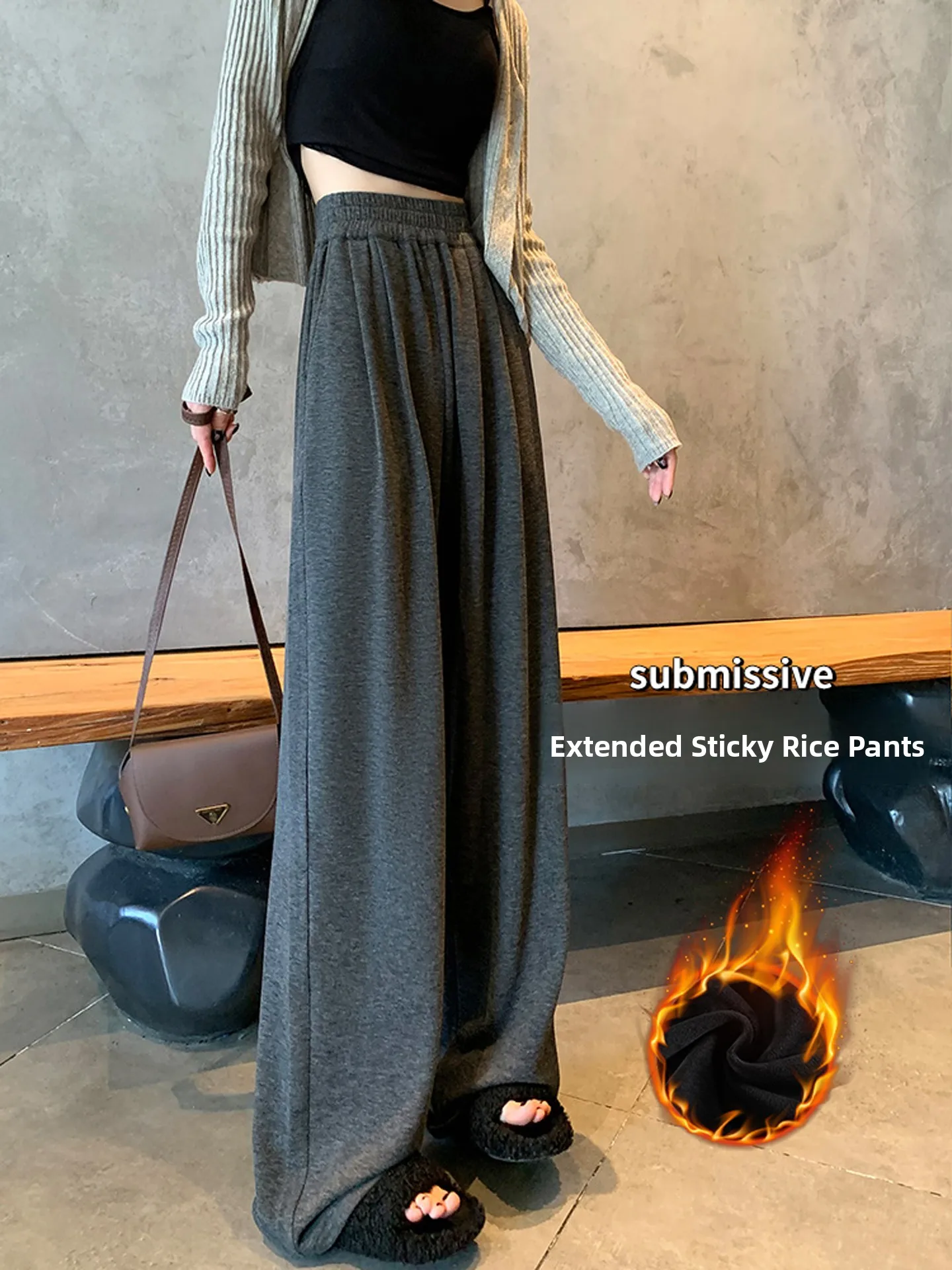 กางเกงขายาวเอวสูงทรงหลวมสำหรับผู้หญิง สไตล์ลำลอง ผ้าพลิ้ว ใส่สบาย เหมาะสำหรับฤดูใบไม้ร่วงและฤดูหนาว รุ่นใหม่ ช่วยให้ดูสูงขึ้น