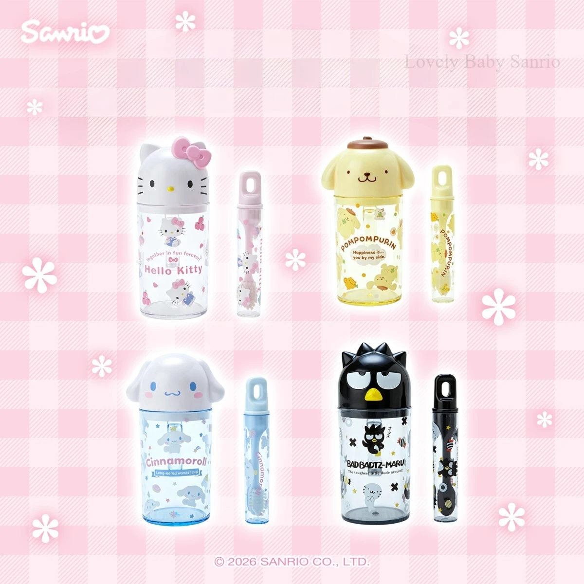 Kawaii Sanrio Characters Portable Travel Toothbrush Set Hello Kitty Cinnamoroll My Melody Kuromi Pompompurin Oral Cleaning Kit