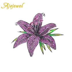 Ajojewel White/Green/Purple Lily Brooch Rhinestone Flower Jewelry High Quality Cloth Pin Trendy Gifts