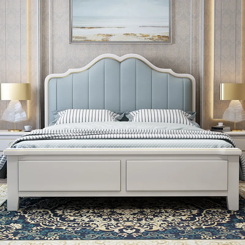American solid wood bed 1.8 meters soft double bed light luxury  master bedroom princess bed 1.5 meters modern simple storage