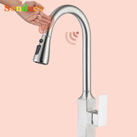 Smart Touch Kitchen Sink Faucet 304 Stainless Steel Pull Out Kitchen Sink Mixer Tap Hot Cold Square Touch on Kitchen Faucets