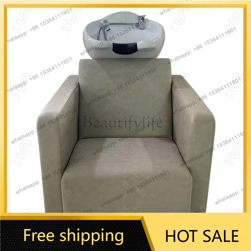 Factory Direct Sales Barber Shop Thai Shampoo Flush Bed Half Lying Ceramic Basin