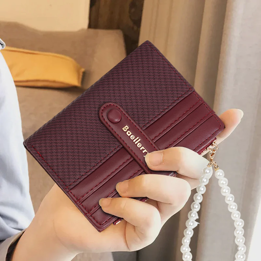 Women's Wallet,Mini Pu Leather Wallet With Pearl Chain,Id Bag Coin Purse Ladies Wallets,Card Holder,Perfect For Everyday Gifting