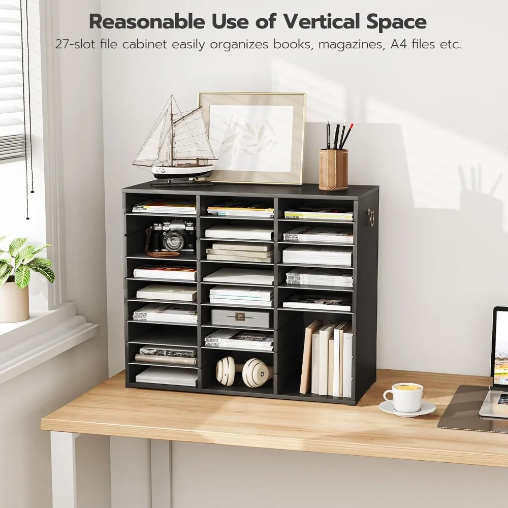 

Literature Organizer, 27 Compartments Wooden Mail Organizer, Countertop Literature Sorter with Adjustable Shelves for Home,