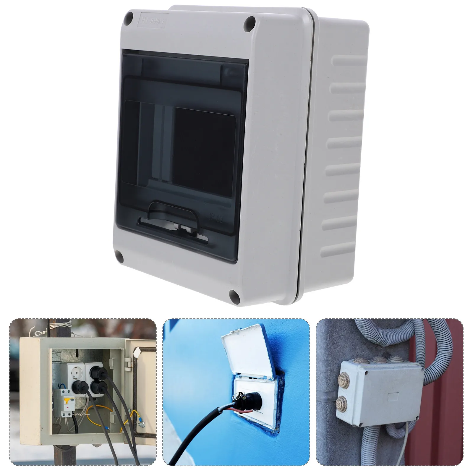 5-Way Waterproof Circuit Breaker Enclosure with Viewing Window, ABS+PC Material, Outdoor Junction Box