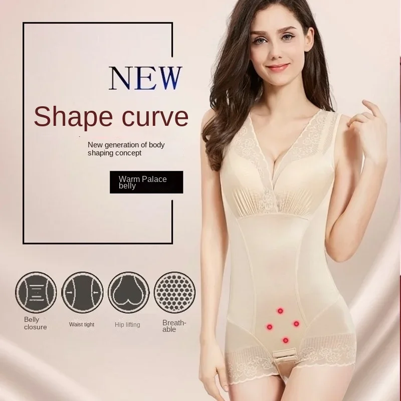 body shaper Slimming postpartum mesh belly lace V-neck gathered to lift the buttocks waist female row buckle one-piece shapewear