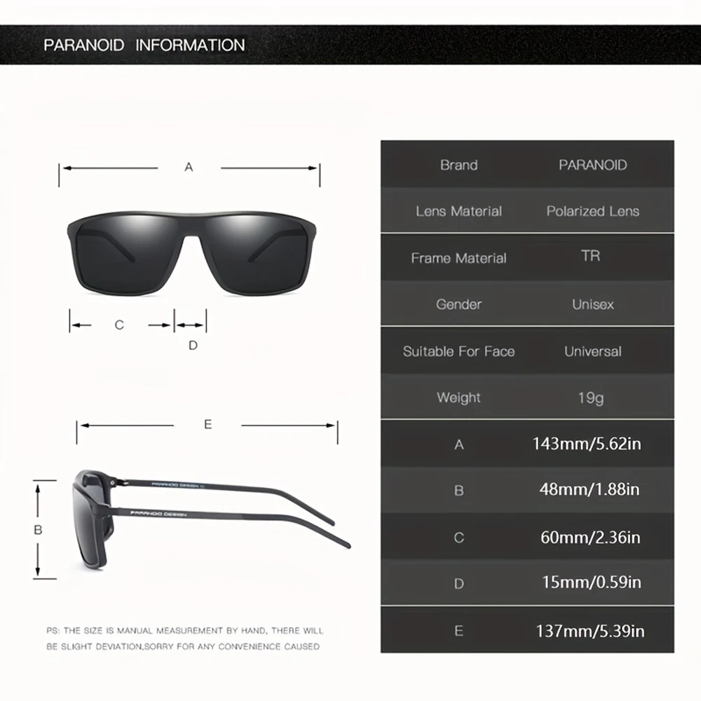 PARANOID Carbon Fiber Mirror Leg Polarized Sunglasses for Men Women 6 Colors Model 8001