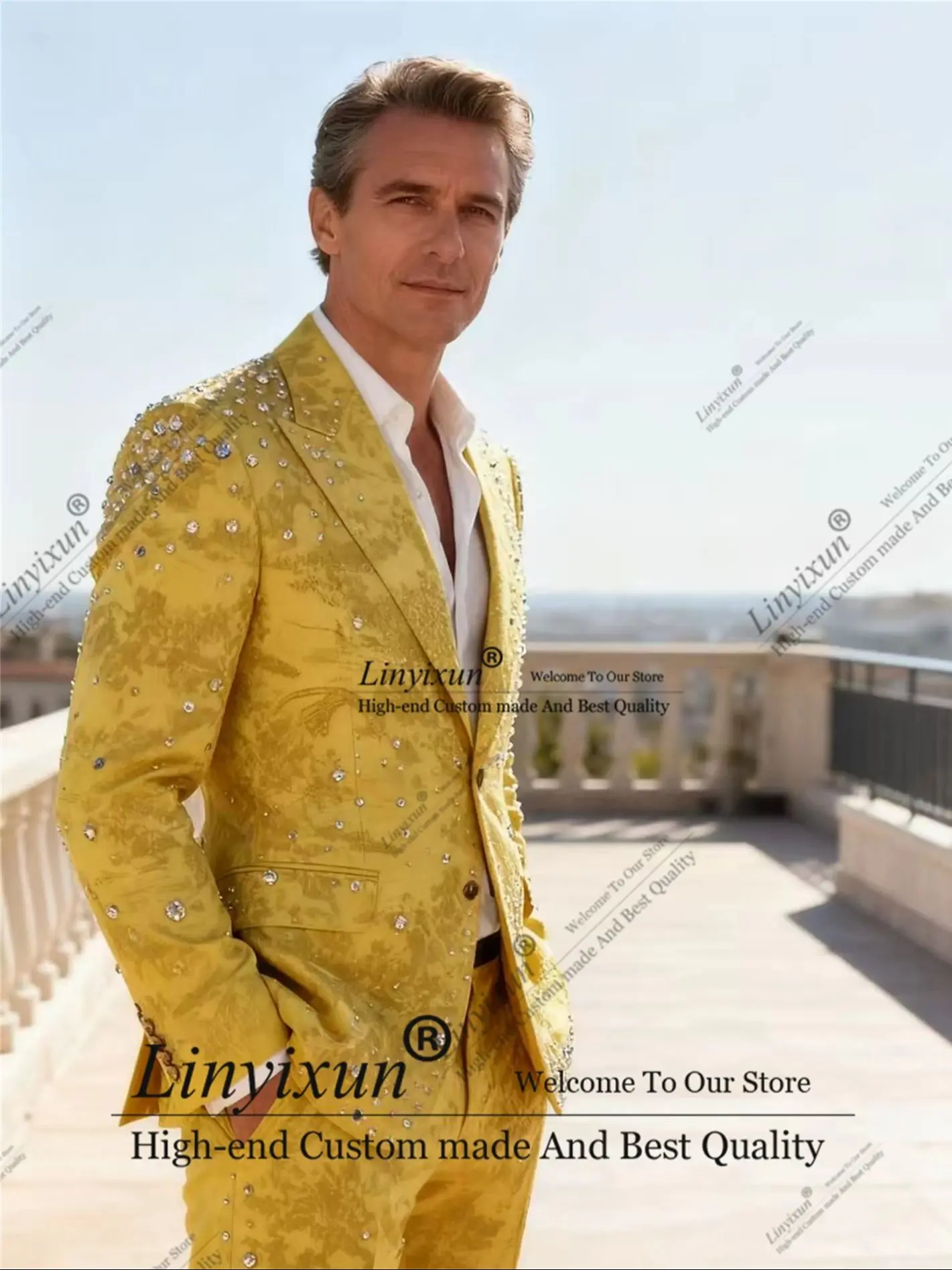 

Красивый жаккардовый дизайн с кристаллами, мужские костюмы, тонкие формальные свадебные смокинги, индивидуальные комплекты из 2 предметов, мужские пиджаки для жениха, Ropa hombre