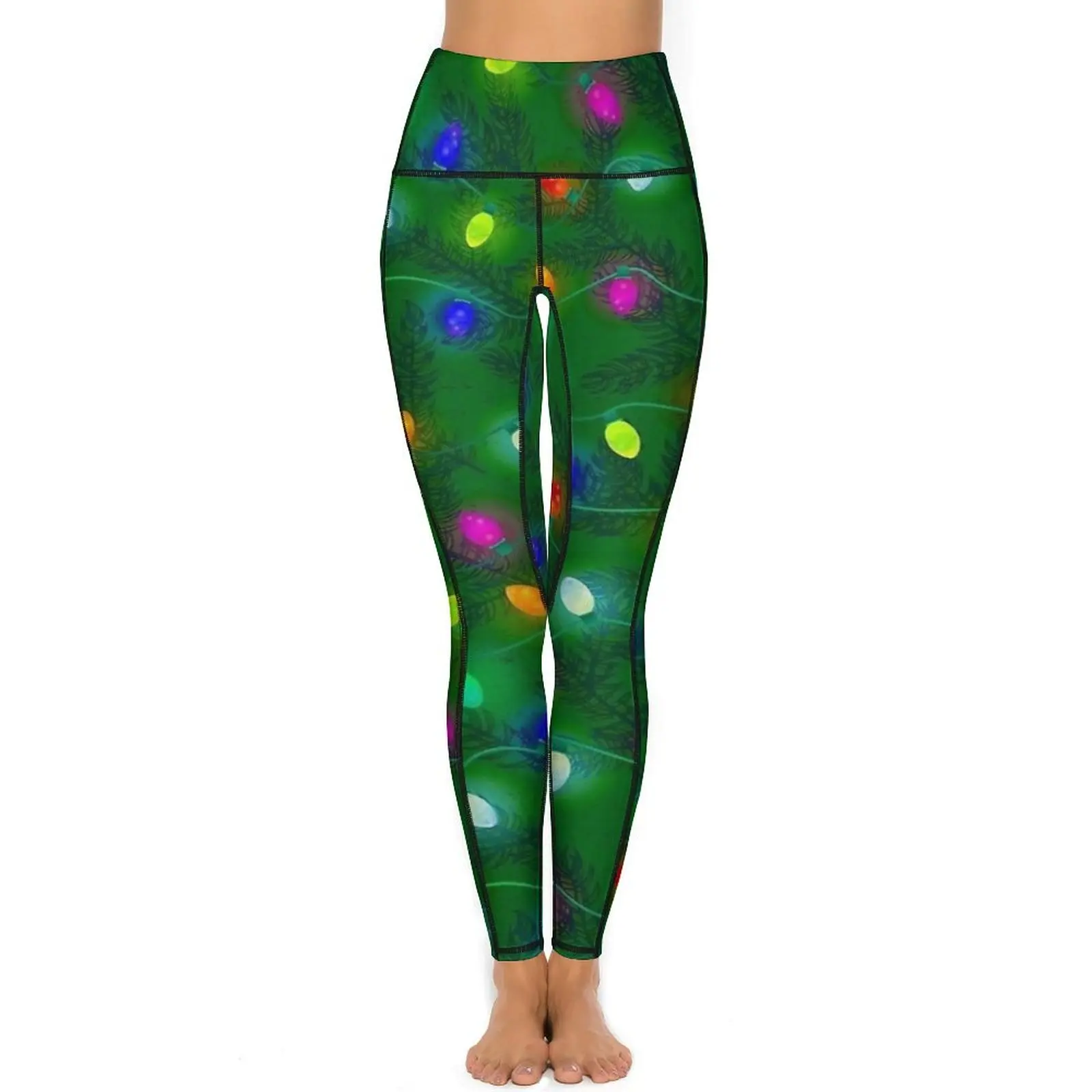 Holiday Lights And Snowflakes Leggings Christmas Tree Work Out Yoga Pants Push Up Novelty Leggins Elastic Sport Legging Gift