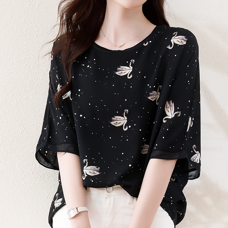 

summer mother animal printed blouses lady loose butterfly shirt tops