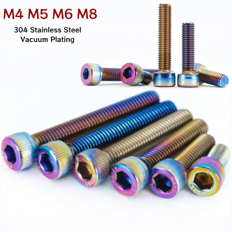 M4 M5 M6 M8 Hexagon Hex Socket Cap Head Screw S304 Stainless Steel Vacuum Plated Allen Bolt DIN912 for Motorcycle Modification
