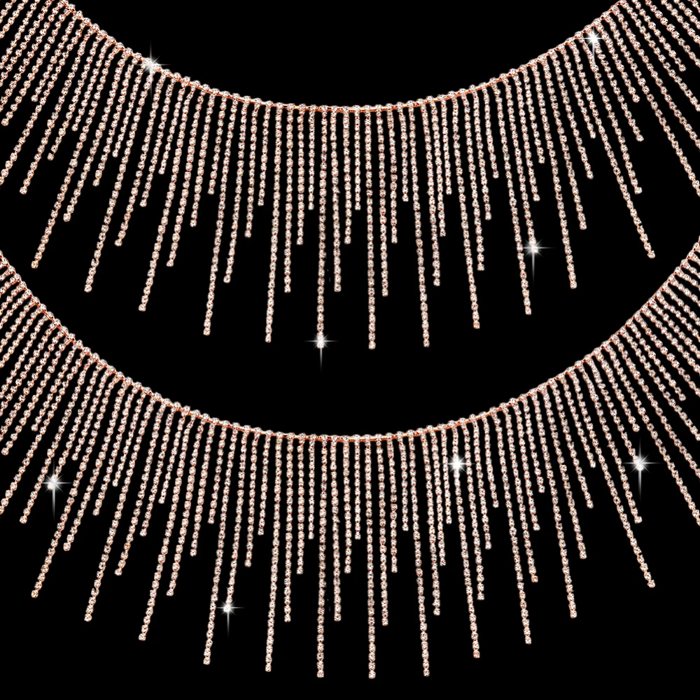 Rose Gold Rhinestone Tassel Chain 0.9 Yard Wedding Clothing Accessories DIY Decor