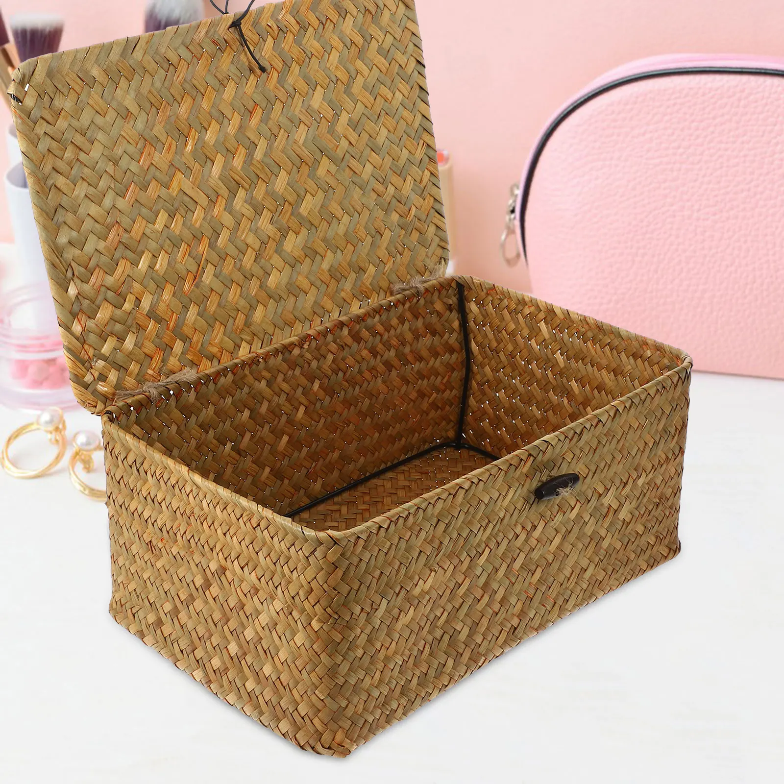 

3 Pcs Seaweed Woven Storage Baskets Friendly Home Decor Bedroom Living Room Office Boxes Containers