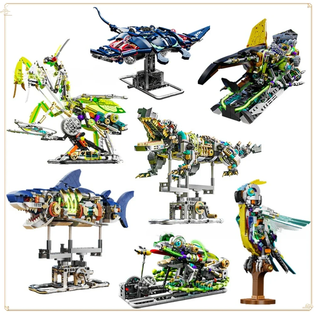 Mechanical Crocodile Devil Fish Mantis Model Joint Mobility Can Emit Light Cool and Realistic Assembled Building Block Toy Gift