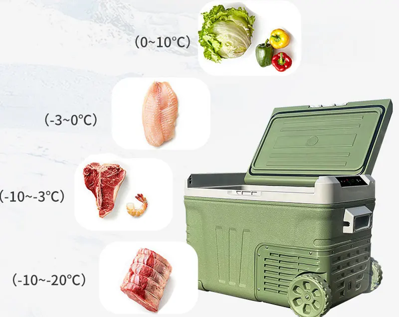 Outdoor Camping 50L Portable Car Refrigerator Car Freezer Refrigerator with Wheels & Basket for Travel, RV Camp Cooler Box