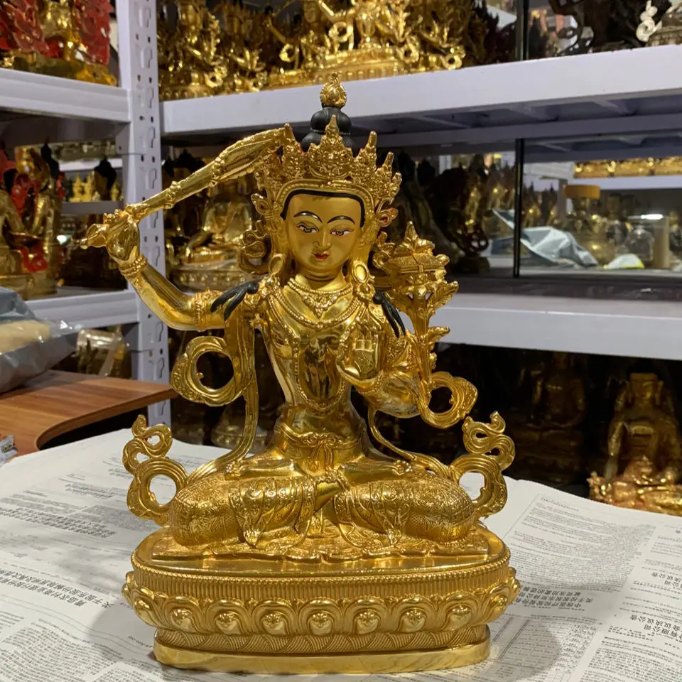 Boutique Gilt Buddha Manjushri Bodhisattva Pure Bronze Tibetan Buddhist Supplies Temple Hall Ornament One Foot High Manjushri