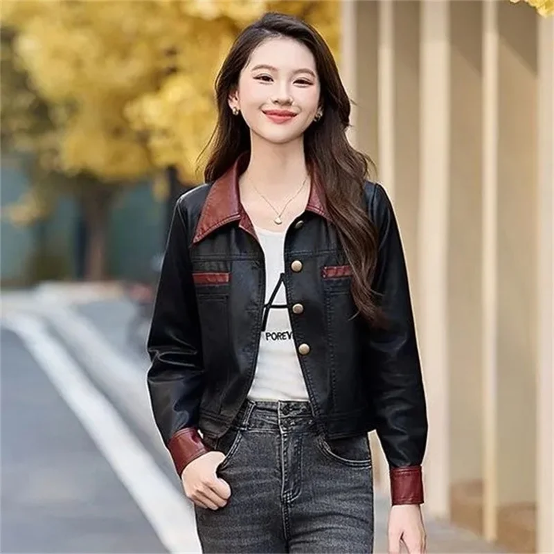 스트리트 펑 워셔블 레더 PU 레더 코트 패션 숏 오토바이 레더 재킷 여성용 신상 2025 봄 가을 코트 탑