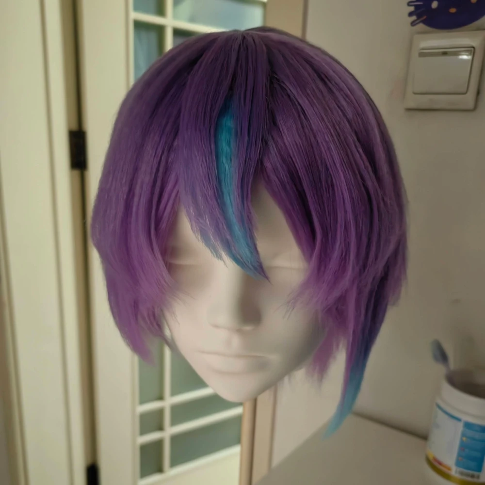 Anime Kamishiro Rui Cosplay Wig Purple Highlighted Short Hair Heat Resistant Synthetic Fiber Rose Net Suitable for Cosplay Party