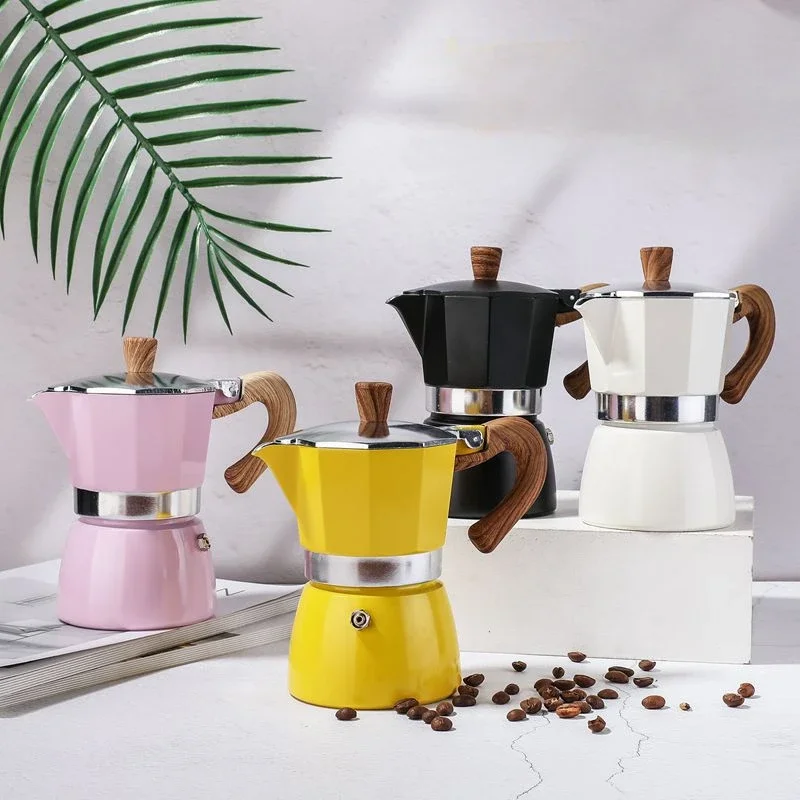 150ml Vintage Wooden Handle Espresso Maker Moka Pot Classic Italian Cafe Tools Kitchen Cafe Accessories