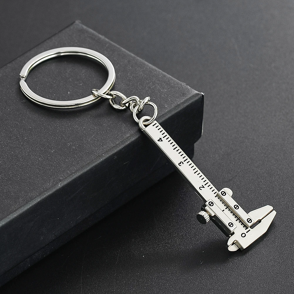 Portable Mini Vernier Caliper Keychain Movable Metal Measuring Ruler Car Key Rings Backpack Charms Fun Gadgets Jewelry Gifts