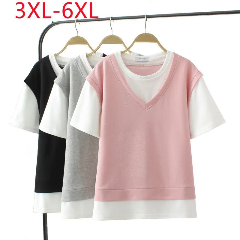 New 2023 Ladies Spring Summer Plus Size Tops For Women Large Size Short Sleeve O-neck Pink T-shirt  3XL 4XL 5XL 6XL