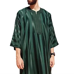 New Muslim Men Kaftan Robe Satin Embroidery Jubba Thobe Saudi Arab Thoub Turkey Islamic Casual Dress Ramadan Traditional Clothes