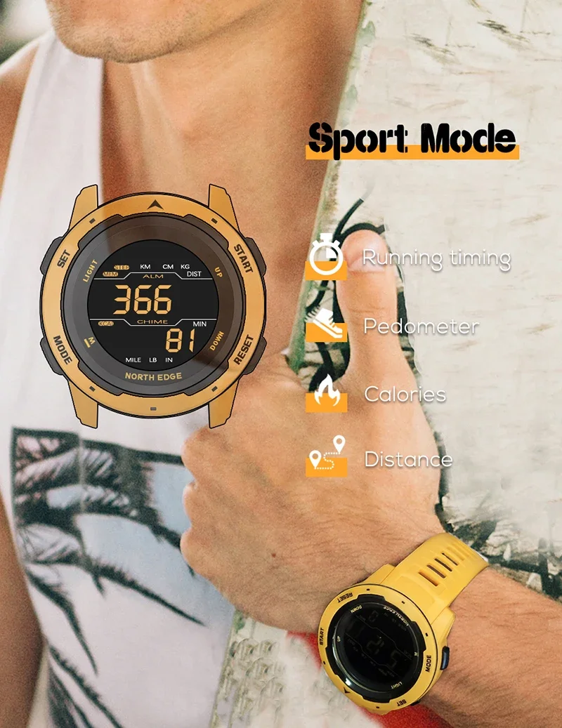 Noord Rand Mars Mannen Digitale Horloge Mannen Militaire Sport Horloges Waterdicht 50M Stappenteller Calorieën Stopwatch Uur Wekker