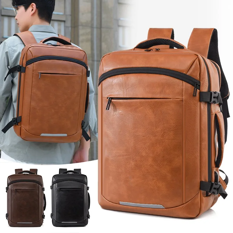 レトロカジュアルメンズバックパックソフト-pu-ビジネスツーショルダーバックパック学生通学バッグラップトップバッグ大容量旅行リュックサック