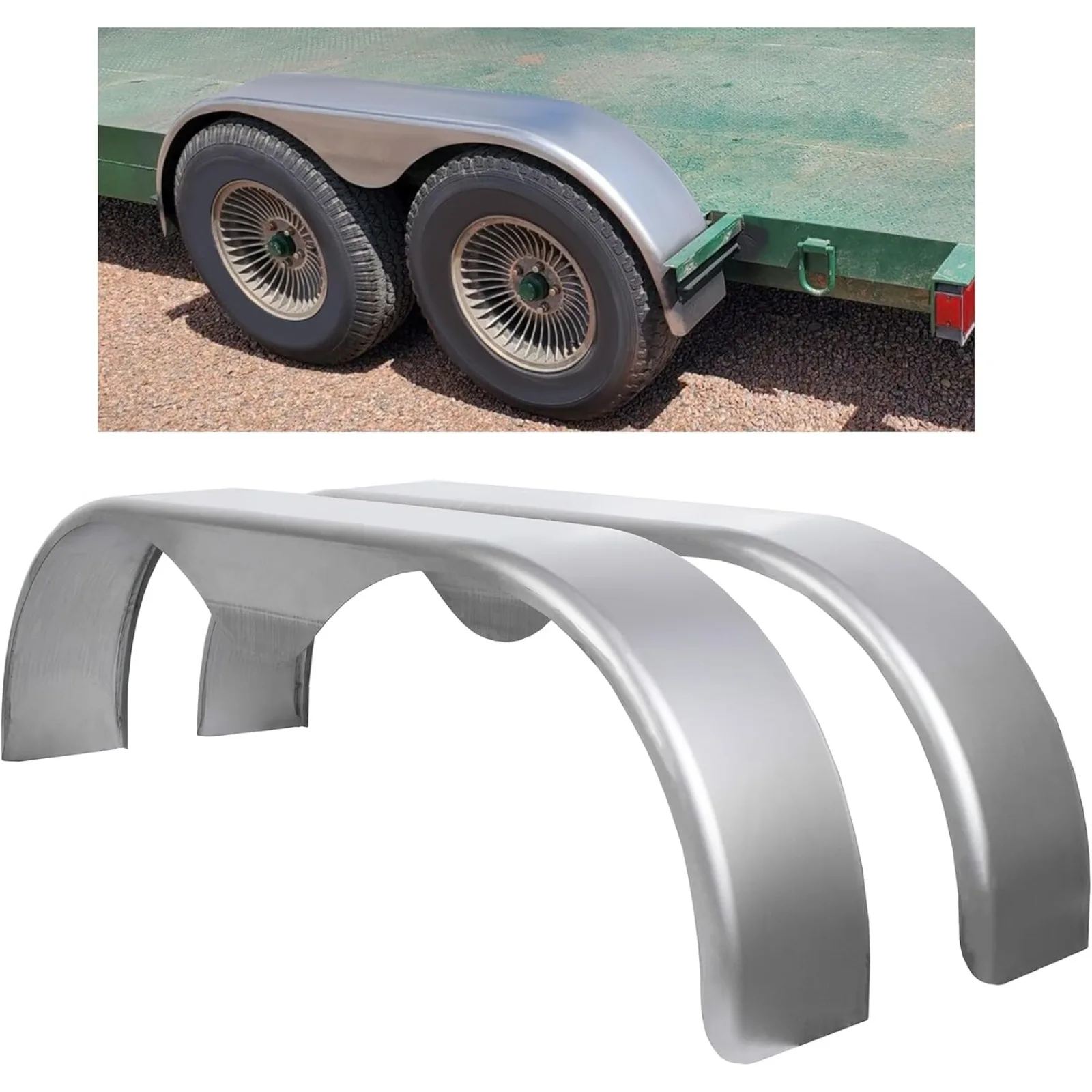 US Tandem Round Trailer Fenders Compatible with 13 Inch To 15 Inch Wheels Unpainted Set of 2