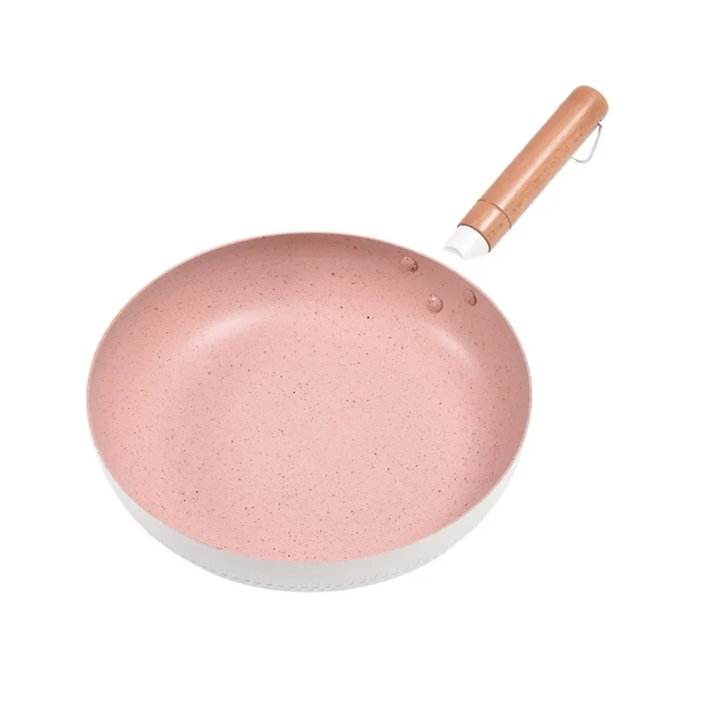 Nonstick Frying Pan with Wooden Handle Durable Omelet Pan Uniform Heating Milk Pot Kitchen Cooking Tools Induction Cooker Gas