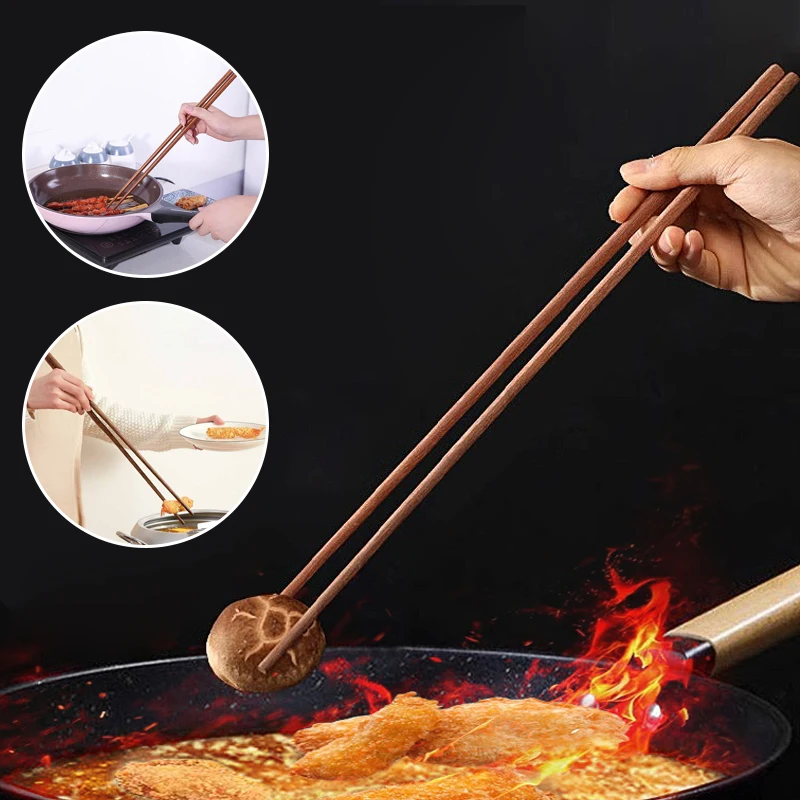 Extra Long Wooden Chopsticks 32/42cm, Non-slip Deep Fry Hot Pot Chopsticks, Household Long Handle Noodle & Rice Noodle Tools