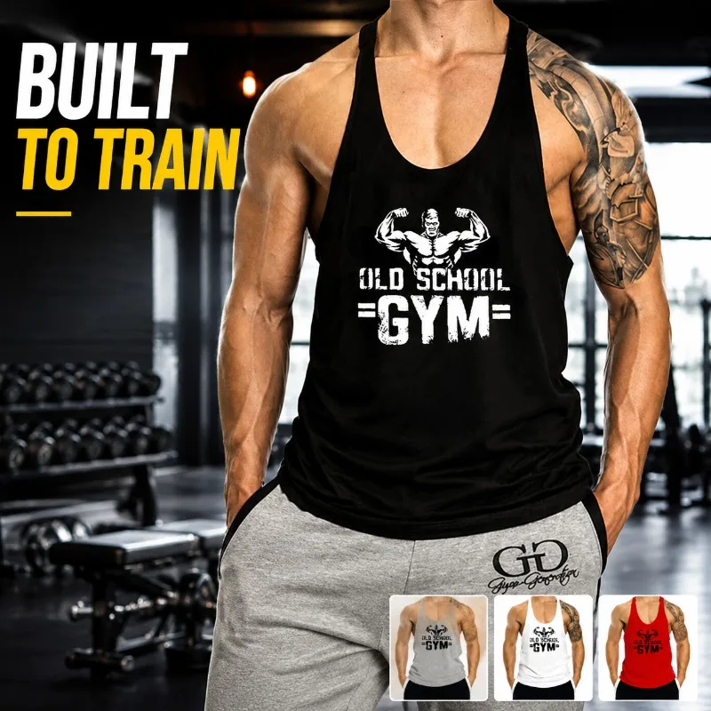 Men Cotton Fitness Tank Top Summer Loose Y‑back Athletic Sleeveless T‑shirt Breathable Sport Vest for Jogging Gym Training
