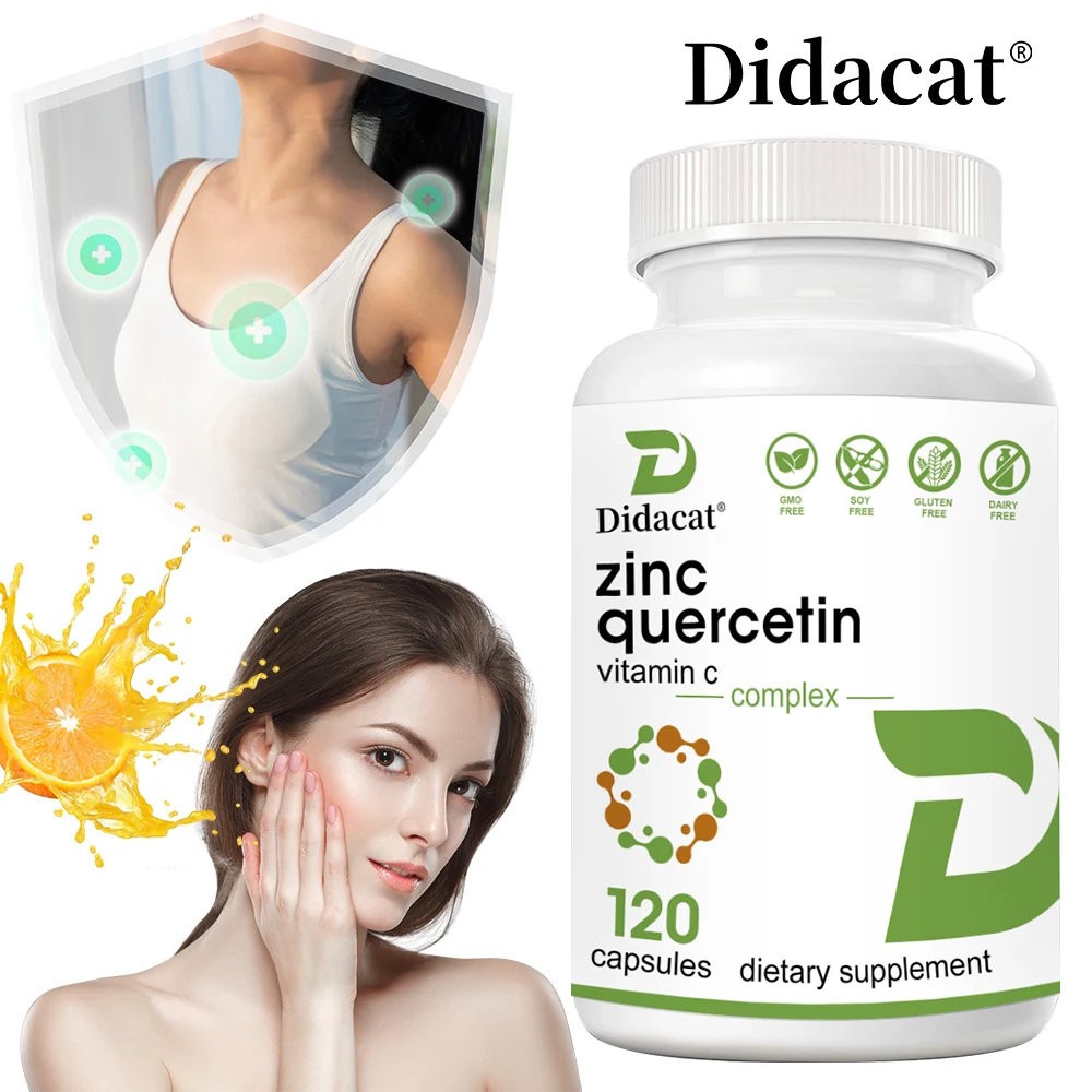 Vitamin C + Zinc Capsules - Quercetin Supplement - Helps with Immunity, Cell Health, Skin Health and Collagen, Non-GMO