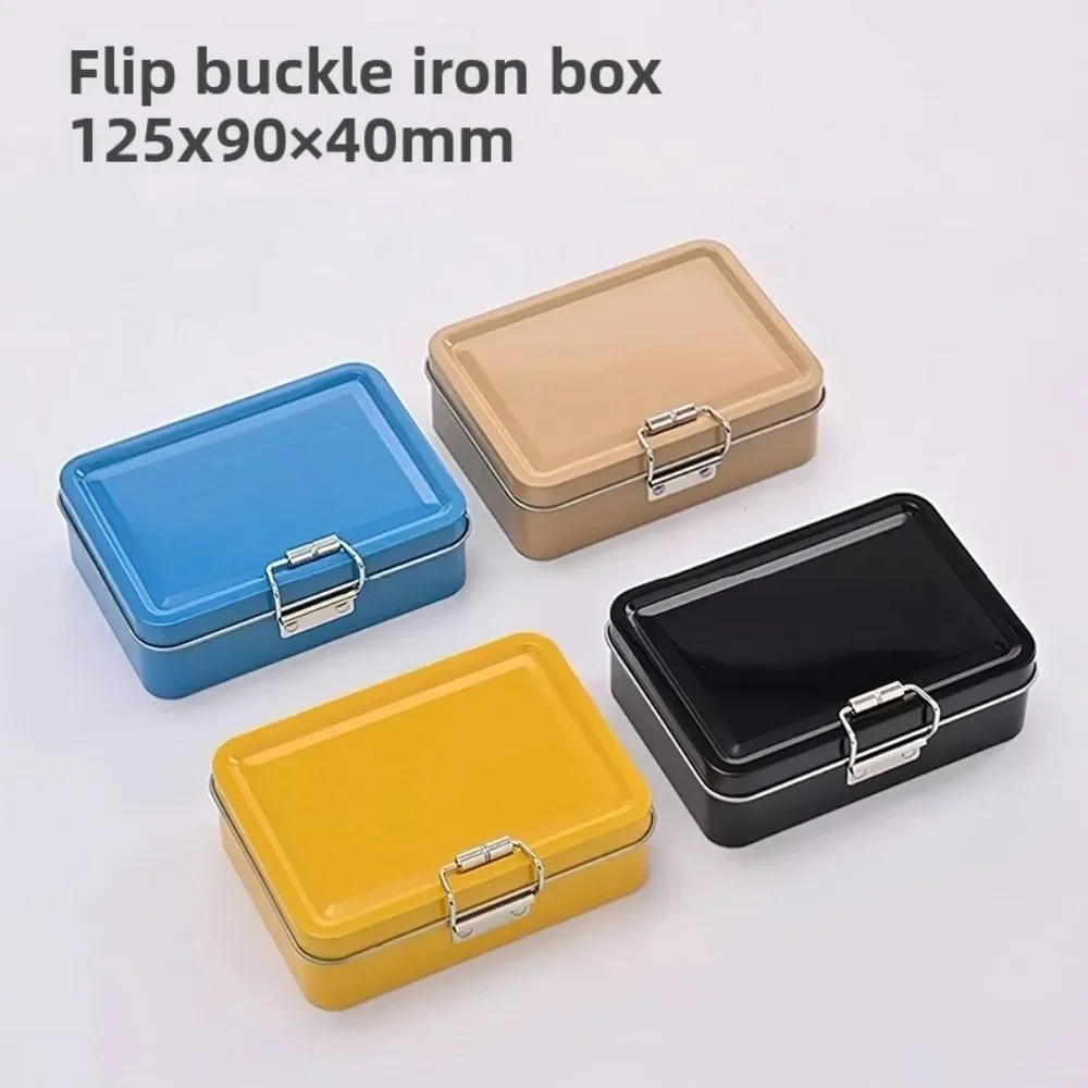 Flip Cover Buckle Iron Box Solid Color with Lid Fishing Craft Storage Tin Metal Durable Fishhook Organizer Case