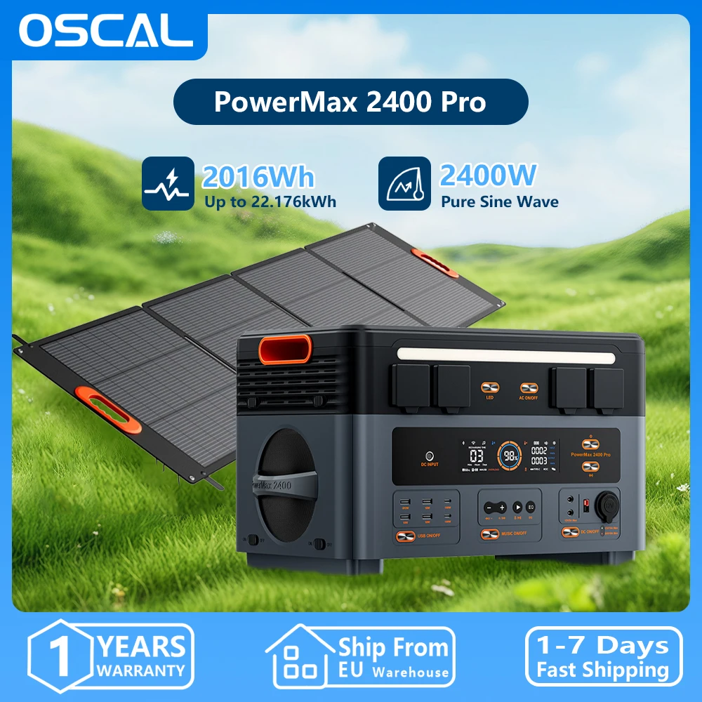 Station d'alimentation portable Oscal PowerMax 2400 Pro, générateur solaire 2016Wh, générateur extérieur 2400W, LiFePO4, 16 sorties, alimentation de secours à domicile