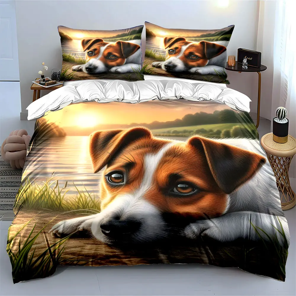 Dog under warm sunset Pattern Duvet Cover Set Digital Print Colorful Polyester Bedding with Zipper Closur for kids gifts