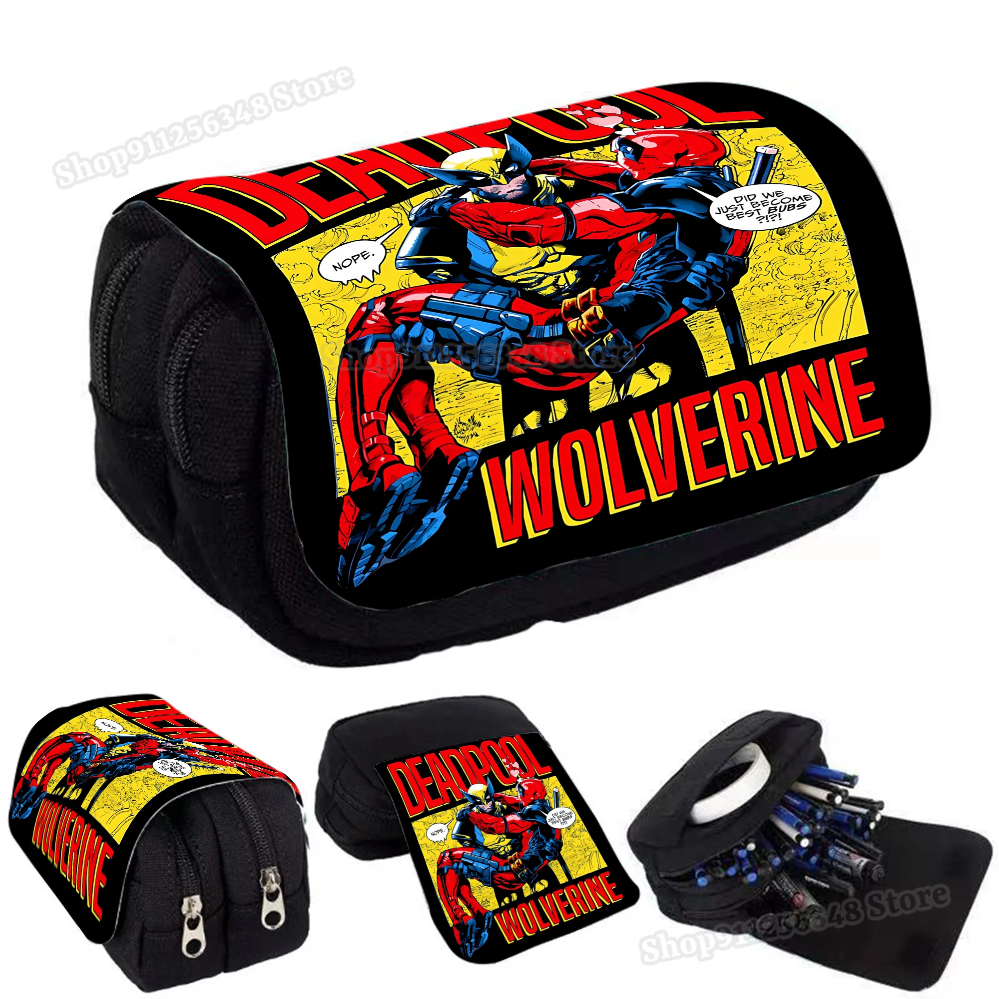 Deadpool & Wolverine Pattern Print Flap Pen Bag scatola portaoggetti per cancelleria per studenti astuccio per matite di grande capacità torna a