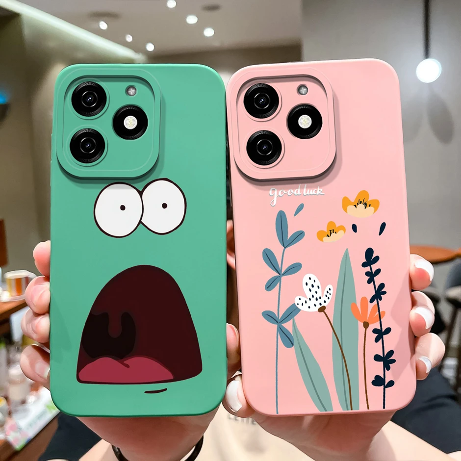 For Tecno Pop 8 Cases Funny Expression Pattern Liquid Silicone Soft TPU Phone Cover For Infinix Smart 8 Hot 40i Printing Funda