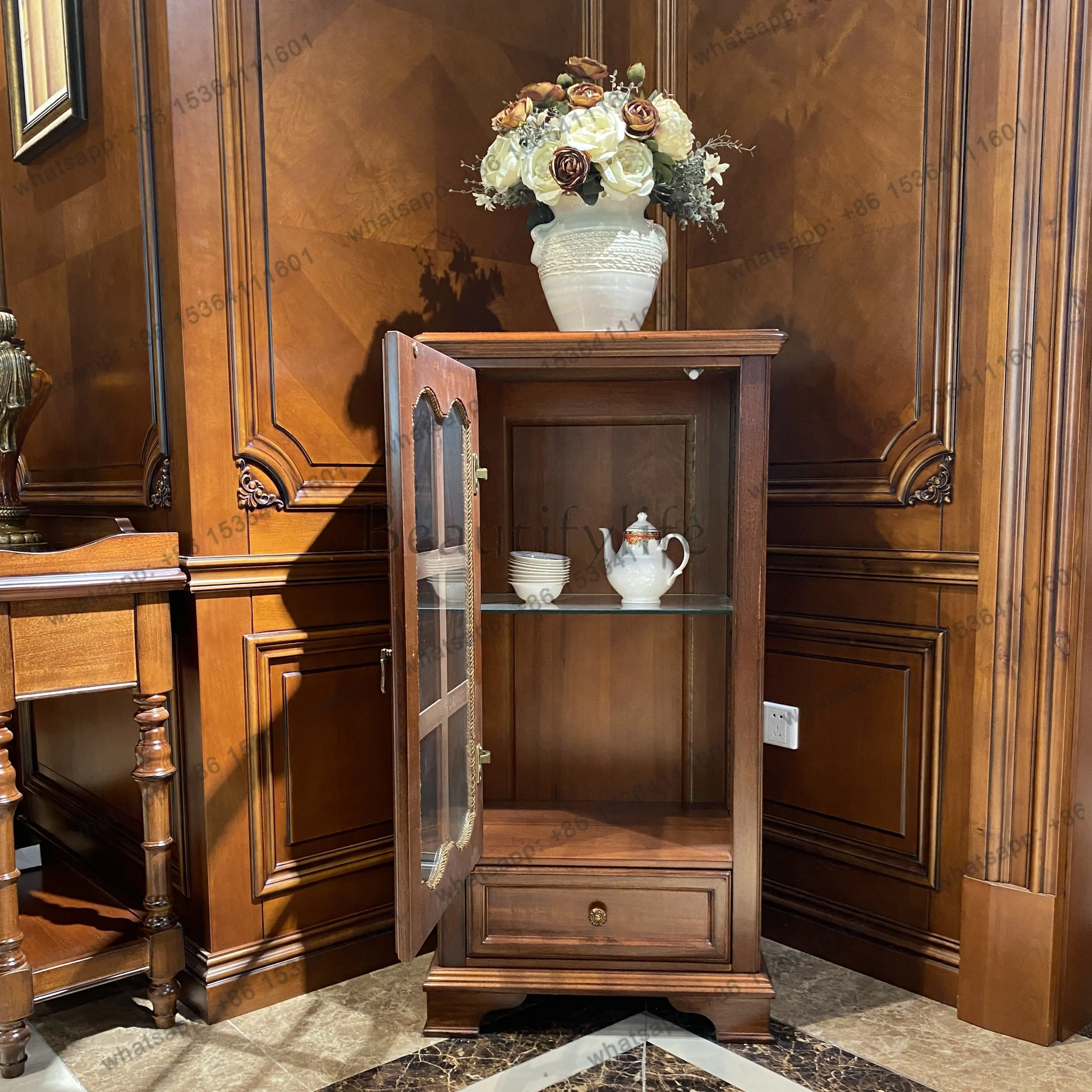 American solid wood decorative storage cabinet, entrance cabinet length 604 * width 400 * height 1183mm
