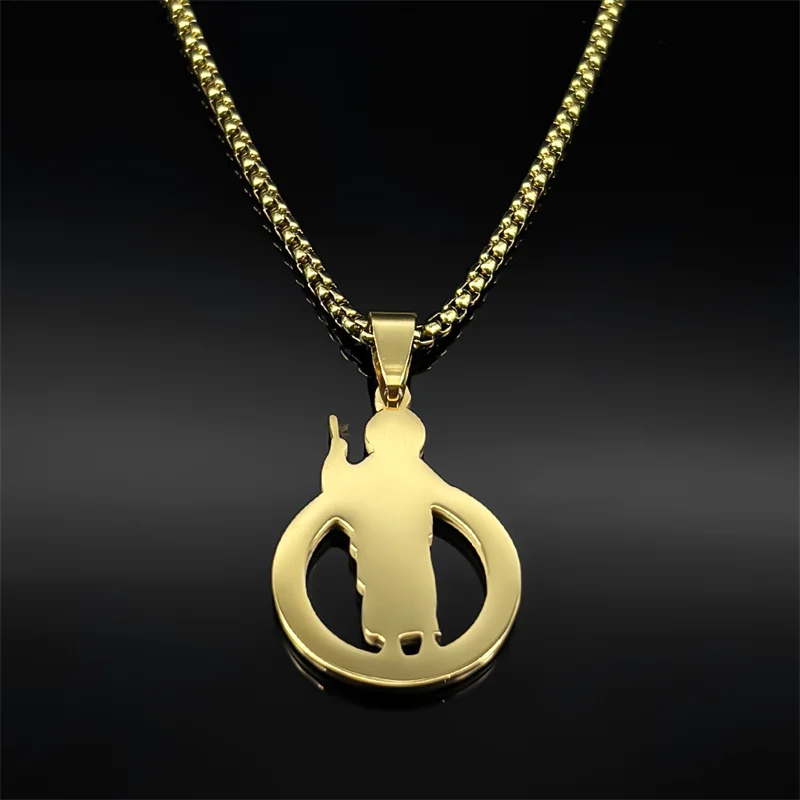 San Judas Tadeo Rhinestones Pendant Necklace for Men Women Stainless Steel Gold Color Saints Apostle of Jesus Chain Jewelry
