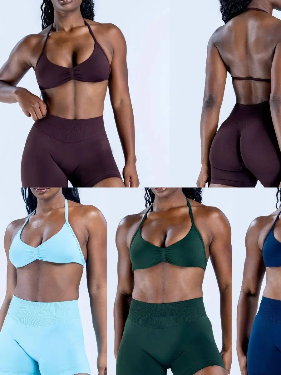 2 stuks impact Gym Set Vrouwen DFNNYE strappy Yoga Fitness outfits Bh Top sportkleding Workout Naadloze Shorts Sportpakken sets - afbeelding 2