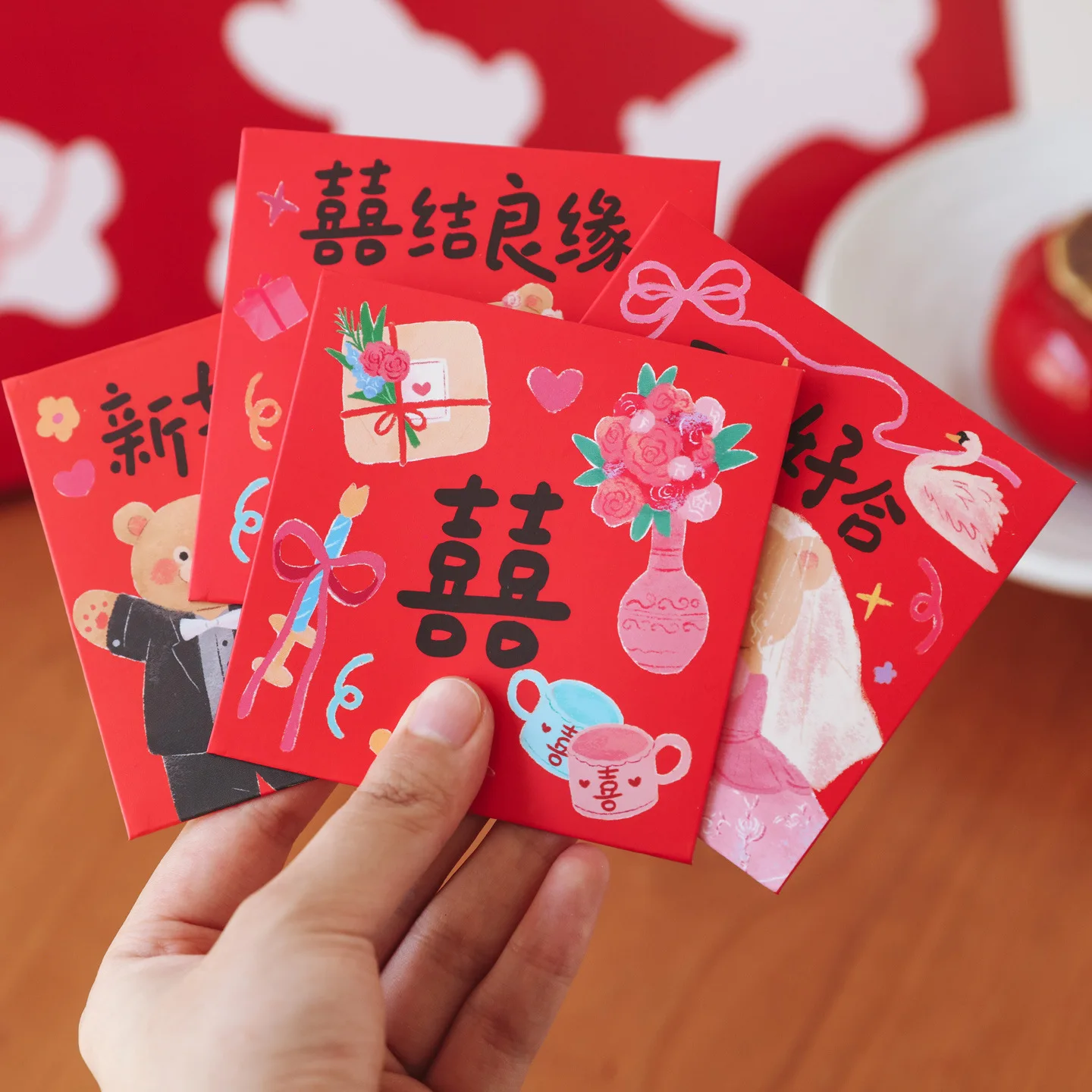 6Pcs Door Blocking Red Envelope Wedding Exclusive Wedding Reception Game Props Creative Festive New Cartoon mini Red Envelope