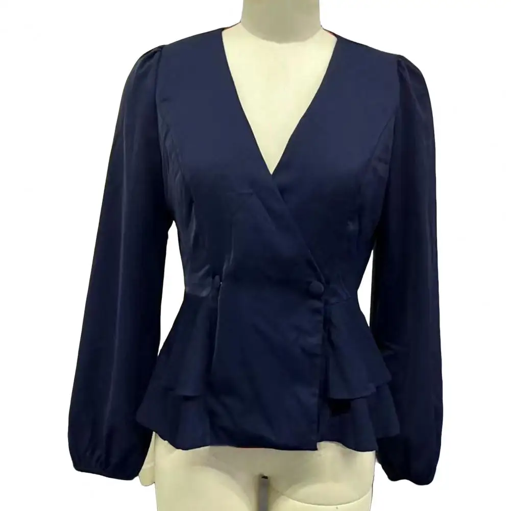 

Women's Blouses Spring Fall Fashion New V-neck Light Slim Waist-cinching French Button-waist Casual Shirts Clothing Tops